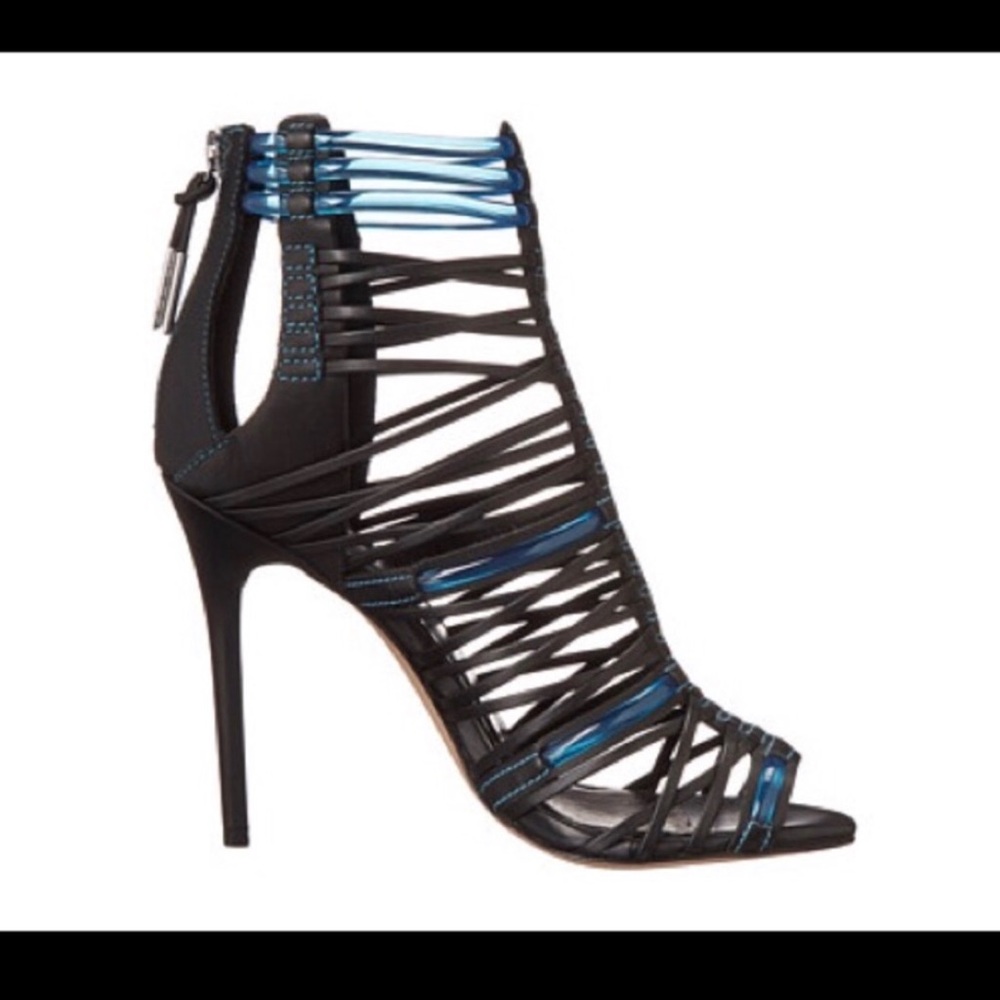 L.A.M.B. Venue Strappy Cage Leather Sandal Heel